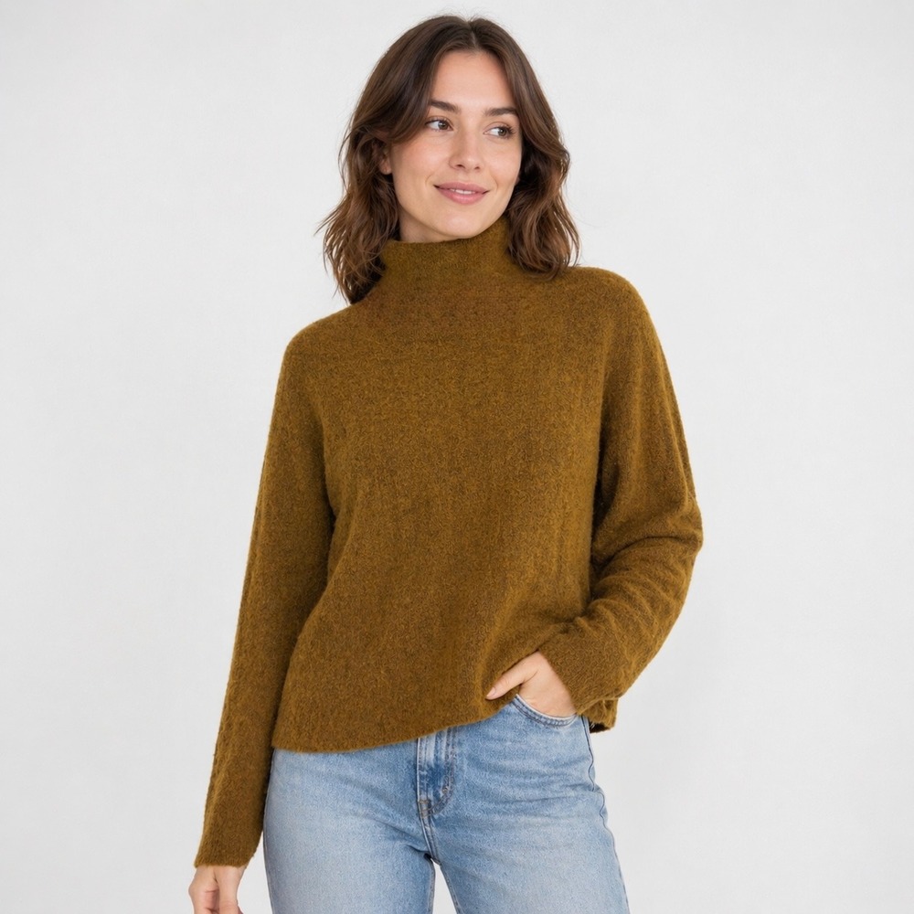 Banana Republic Aire Ribbed Sweater Womens M Brown Wool Blend Mock Neck Knit